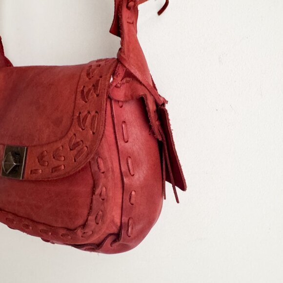 Vintage Zara Leather Whipstitch Boho Oval Saddle bag - Picture 7 of 11